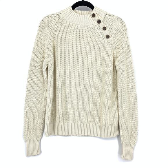 J. Crew Factory Sweater Womens Size Small Button Detail Mock Neck Cream Knit - Picture 1 of 7